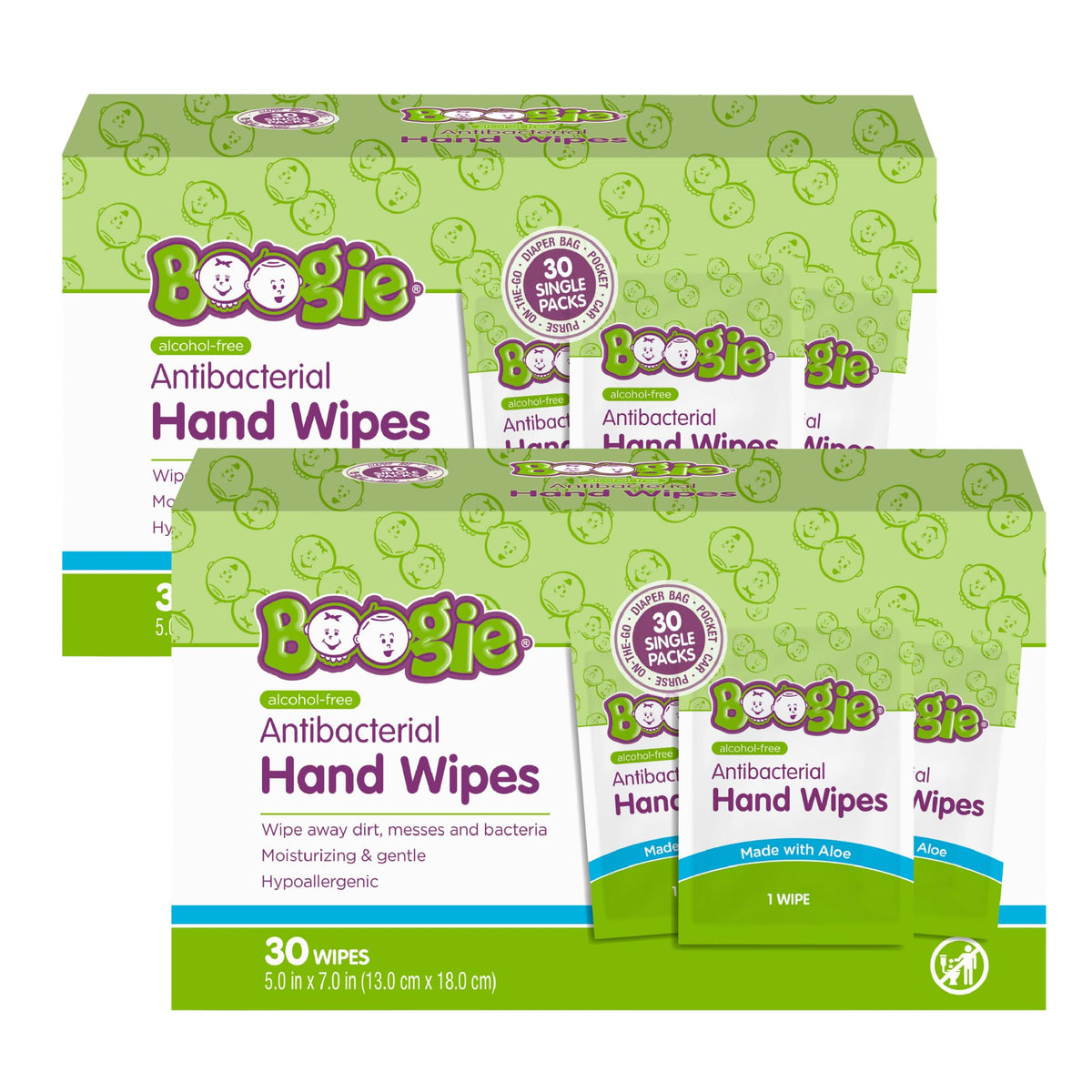 Boogie Wipes - Antibacterial Hand Wipes - 60 Count