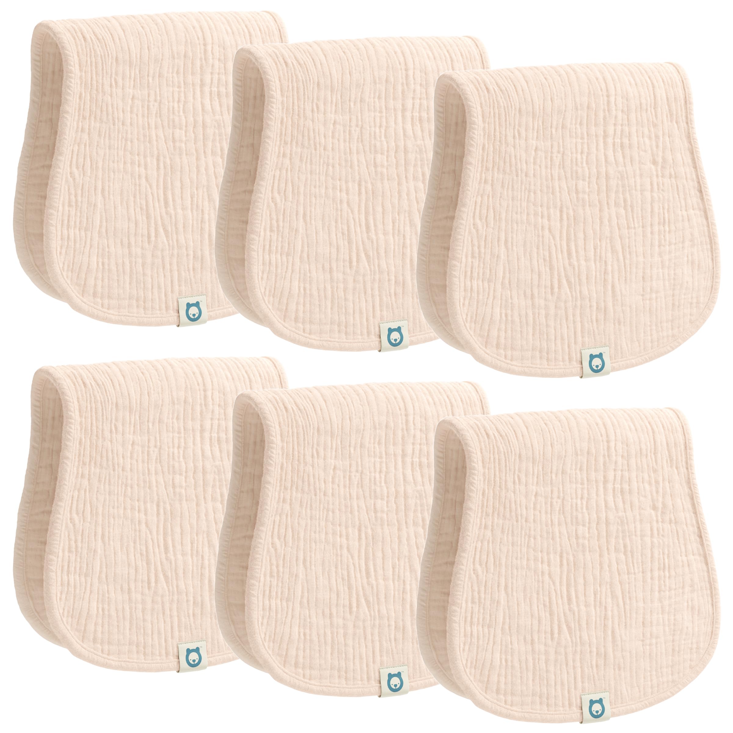 ROMY RO Muslin Burp Cloths Set, 6 Pieces, 100% Organic Cotton Hand Washcloths for Baby Boys and Girls Extra Absorbent and Soft Burping Rags (Apricot - Solid Color)