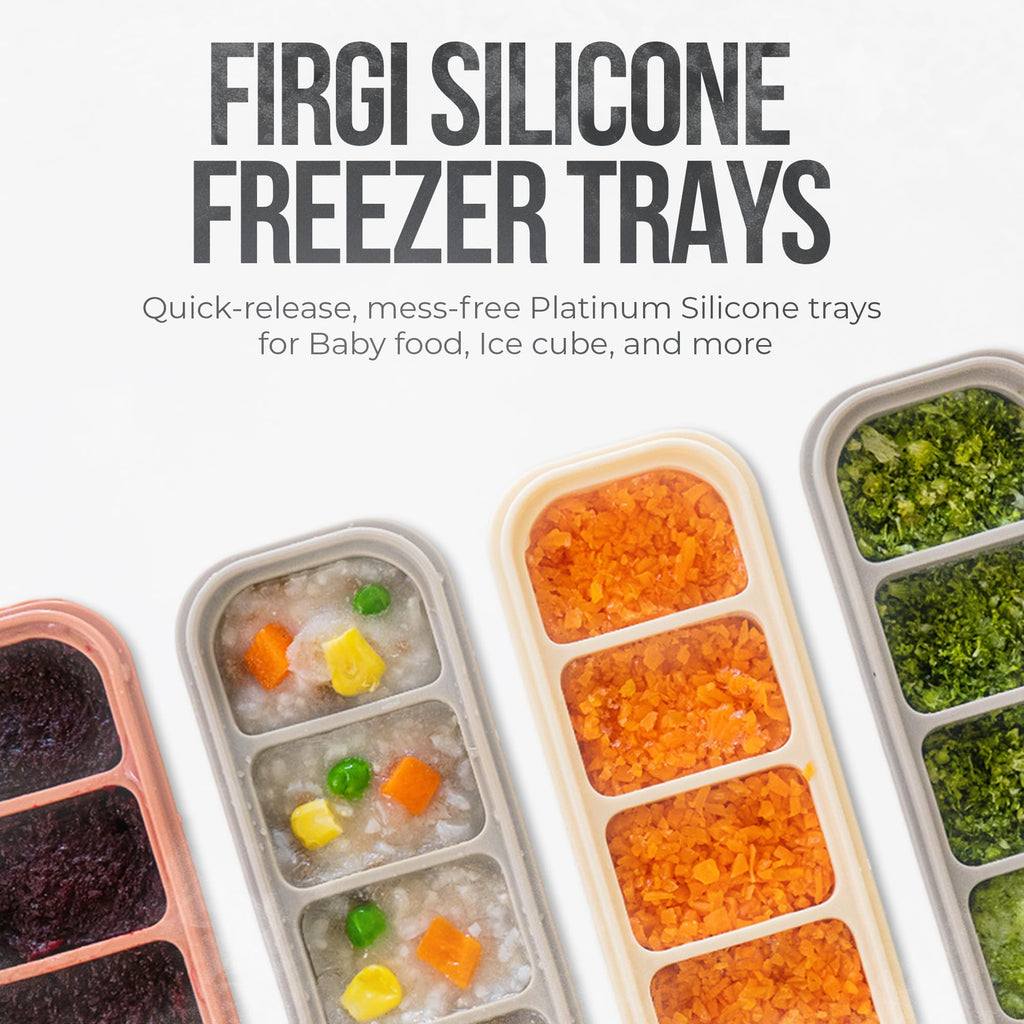 Firgi Silicone Ice Cube Freezer Tray with Lid, 100% Food-Grade Platinum Silicone,Leak Resistance & Dishwasher Safe for Baby Food Prep,Breast Milk,Purees - Korean Made (Brown 2-Pack 1 oz/6 Sections)
