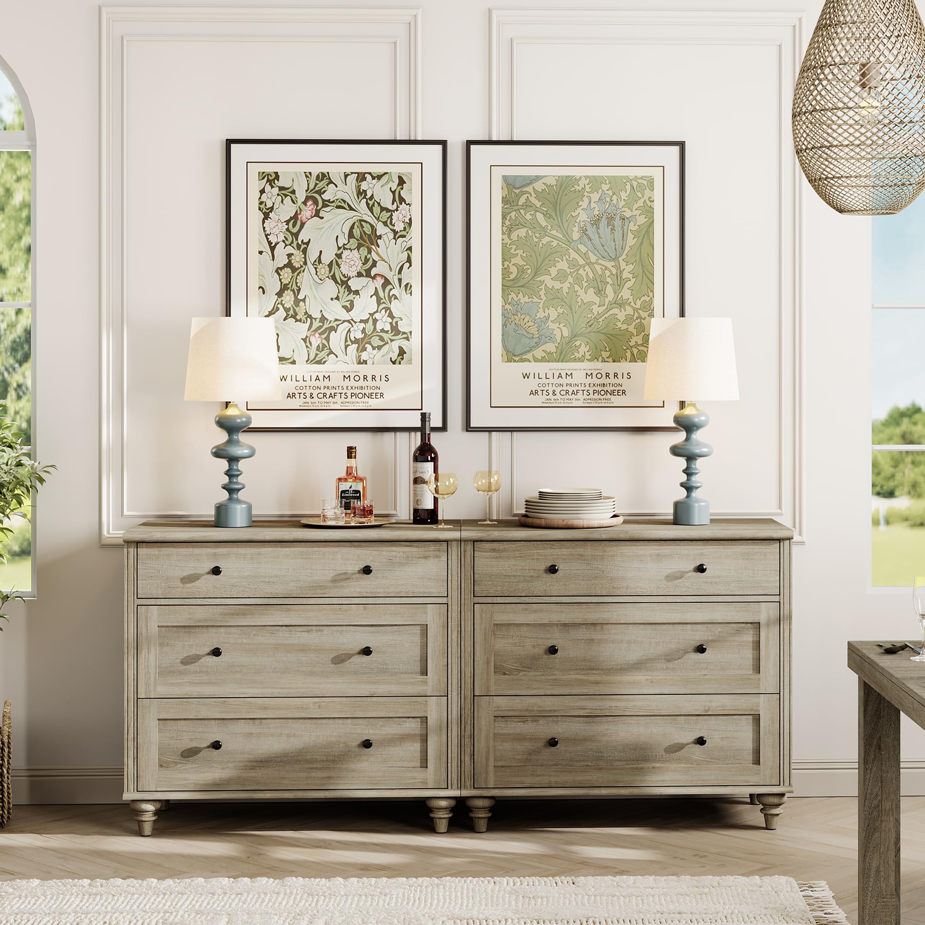 WAMPAT Kids Dresser for Bedroom with 6 Drawers, Rustic Oak Baby Dressers with Wide Chest of Drawers, Modern Wooden Closet Storage Organizer, Large Wood Dressers for Living Room, Nursery, Hallway