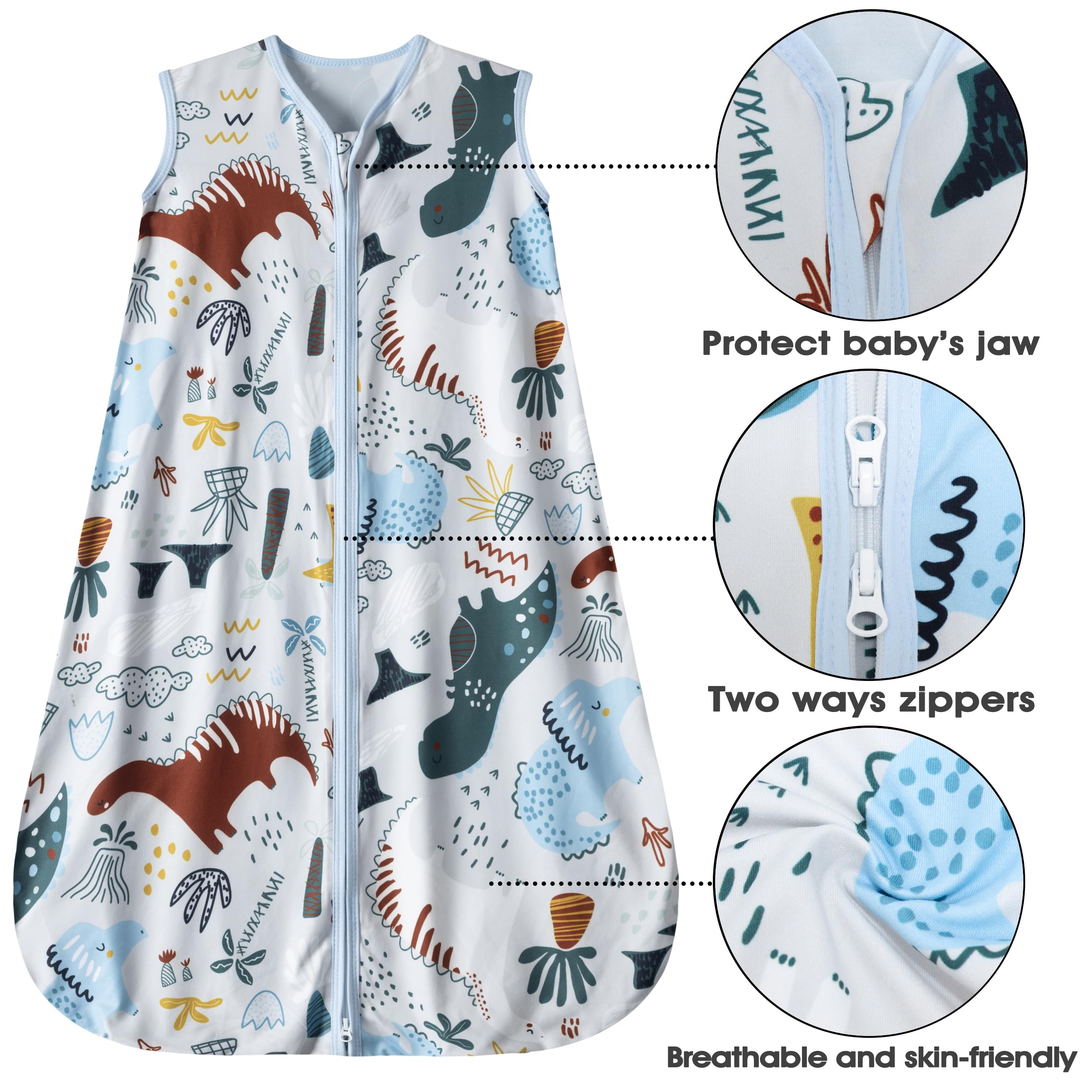 GUNTAIL Baby Sleep Sack 0-6 Months 3 Pack Baby Wearable Blanket 100% Rayon Cotton 2-Way Zipper Toddler Sleeping Sack.Comfy Soft Lightweight TOG 0.3 (Elephant&Dinosaur&Hexagon,)