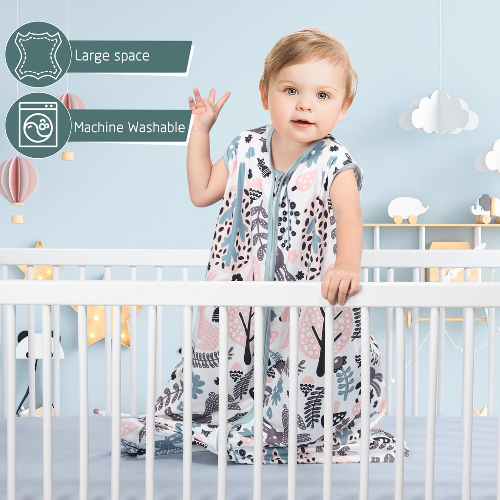 GUNTAIL Baby Sleep Sack 0-6 Months 3 Pack Baby Wearable Blanket 100% Rayon Cotton 2-Way Zipper Toddler Sleeping Sack.Comfy Soft Lightweight TOG 0.3 (Rabbit&Rocks&Green, 0-6 Months)