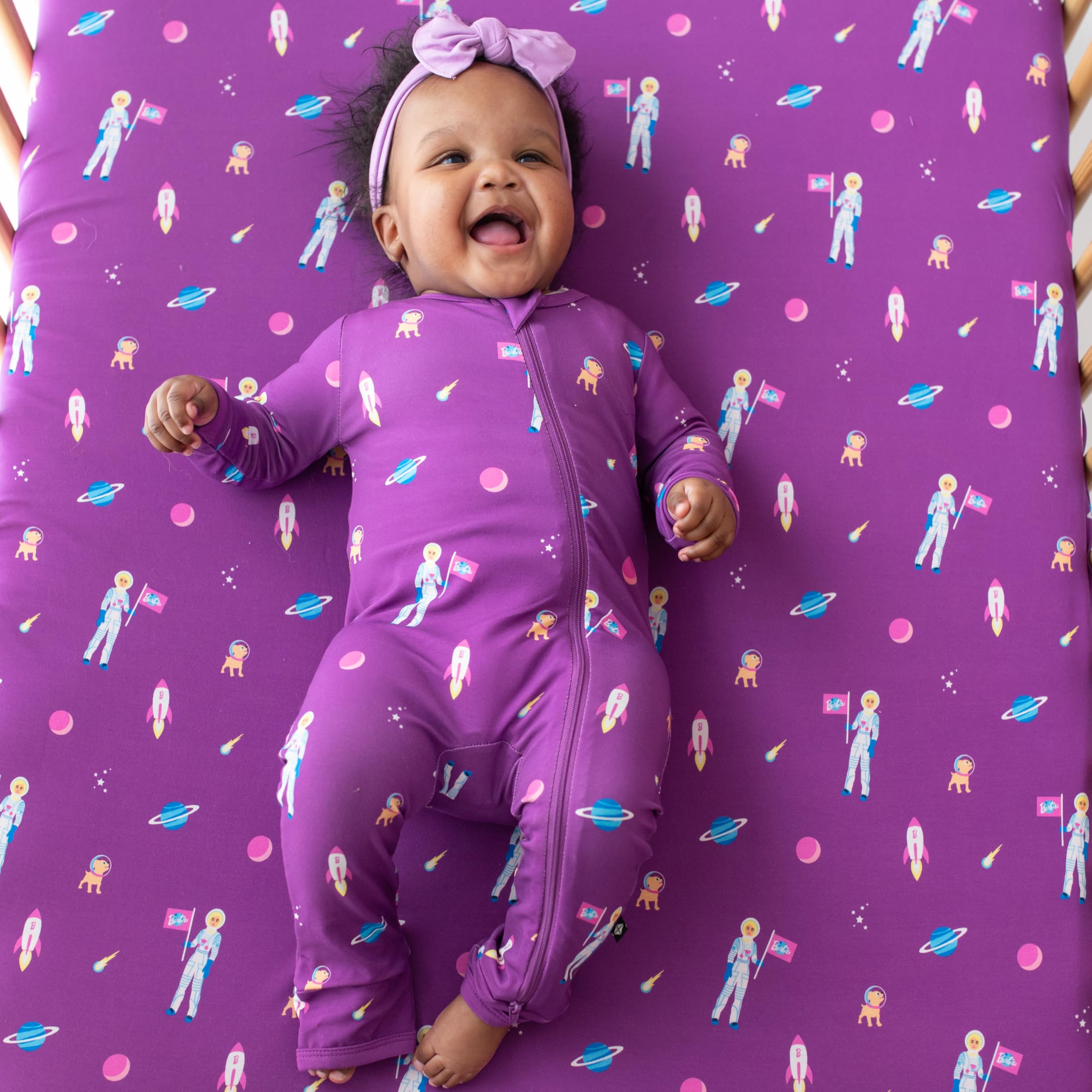 KYTE BABY Infant and Toddler Dual Zipper Romper, Ultra-Soft Rayon Made From Bamboo Sleeper, Boys and Girls Pajamas (12-18 Months, Barbie™ Astronaut)