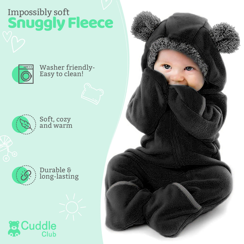 Cuddle Club Fleece Baby Bunting Bodysuit – Infant One Piece Kids Hooded Romper Outerwear Toddler Jacket
