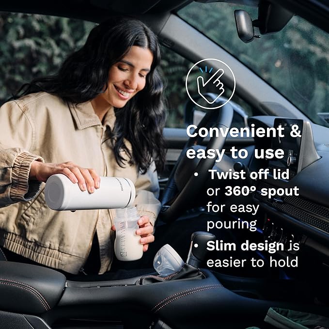 Baby Brezza Portable Warmer – 67% Faster Baby Bottle Warming - Travel Breastmilk and Formula Warmer - Safe, Even Heating - Up to 9oz - No Adapters, White