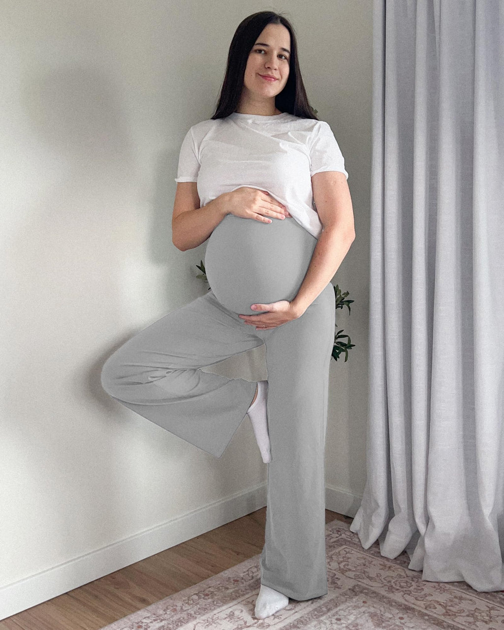 G4Free Maternity Dress Pants Casual for Yoga,Light Gray,L,Petite