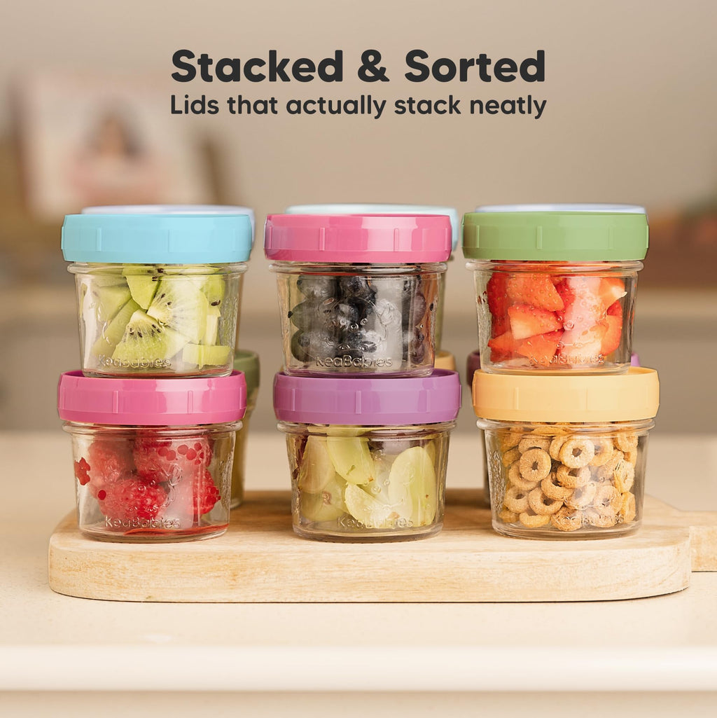 KeaBabies 12pk 4oz Glass Baby Food Containers with Lids, Leak-Proof (Nord)