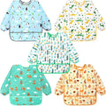 Accmor 5 Pack Long Sleeve Bibs, Baby Smock Waterproof Sleeved Bib Smock for Baby Toddler 6-36 Months