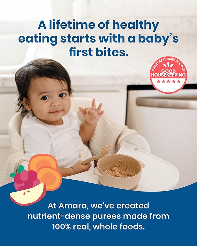 Amara Organic Baby Food - Stage 2 - Sweet Potato Raspberry - Baby Cereal to Mix With Breastmilk, Water - Baby Food Pouches Made from Organic Fruit and Veggies - 10 Pouches, 3.5oz Per Serving