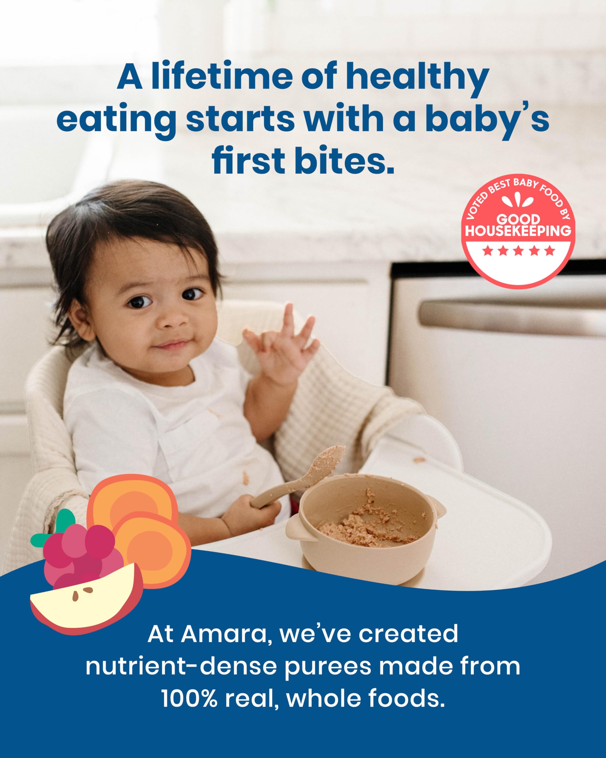 Amara Organic Baby Food - Stage 2 - Peas, Corn & Carrots - Baby Cereal to Mix With Breastmilk, Water or Baby Formula - Shelf Stable Baby Food With 100% Organic Veggies - 5 Pouches, 3.5oz Per Serving