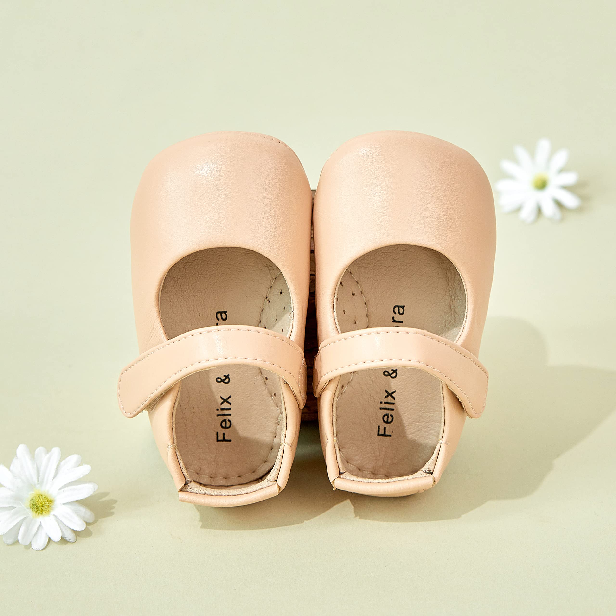 Felix & Flora Soft Sole Leather Baby Shoes - Infant Baby Walking Shoes Moccasinss Rubber Sole Crib Shoes(Nude,6-9 Months Infant)