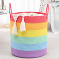 52L Rainbow Storage Basket for Organizing, 15"×18" Large Tall Laundry Baskets, Cotton Rope Woven Blanket Basket, Toy Storage for Kids, Collapsible Laundry Hamper for Living Room, Nursery Room