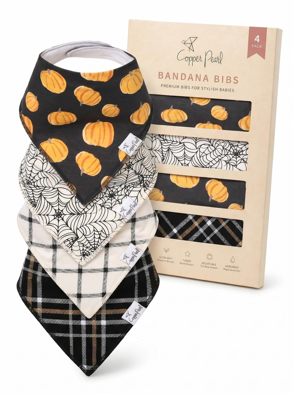 Copper Pearl Baby Bibs for Baby Boy or Girl – Bandana Drool Bibs for Teething, Absorbent Bibs for Eating, Newborn to Toddler, 4 Pack, Patch