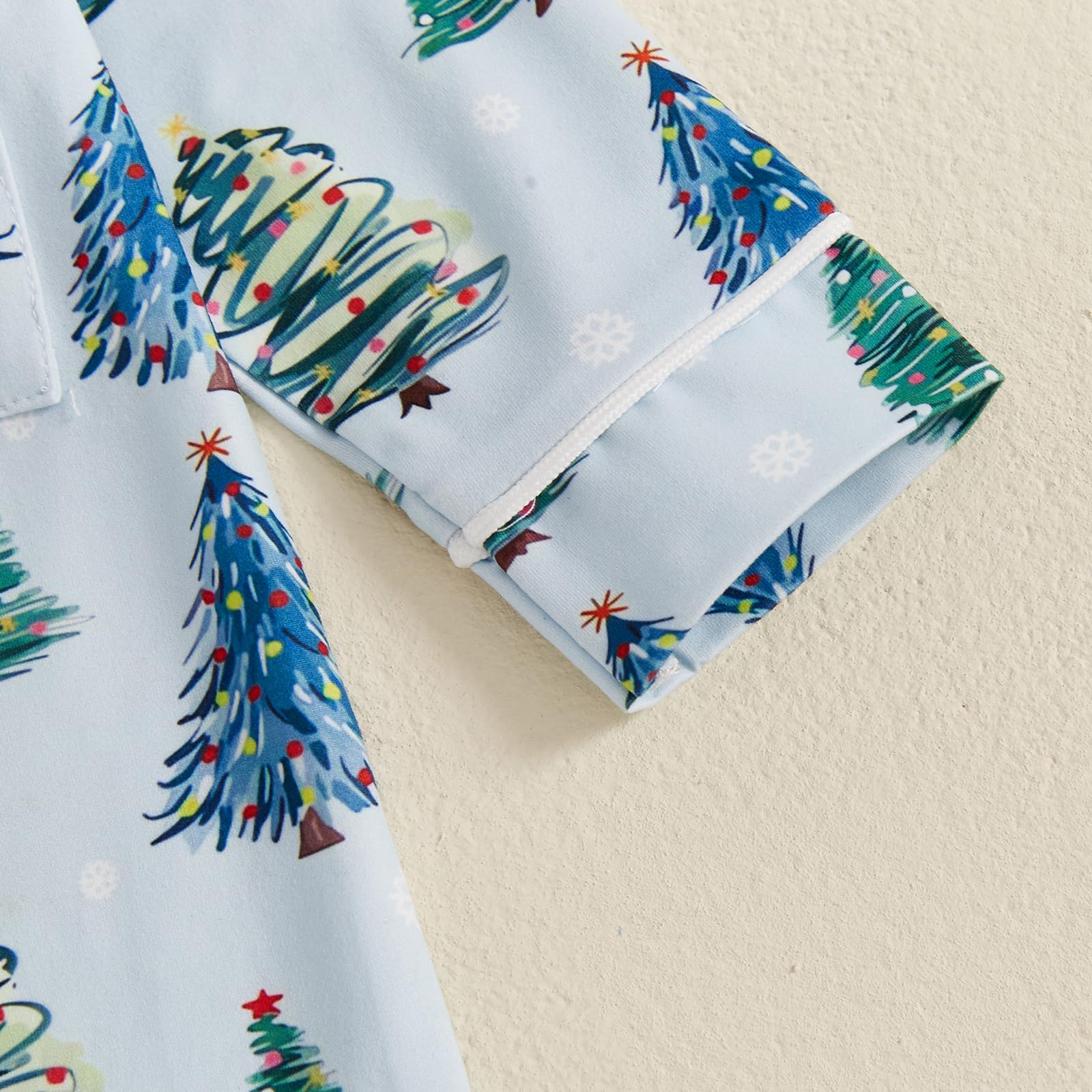 Balaflyie Baby Girl Button Down Pajamas Romper One-Piece Jumpsuit Long Sleeve Sleeper Infant Sleepwear (Christmas Tree&Blue,0-3 Months)