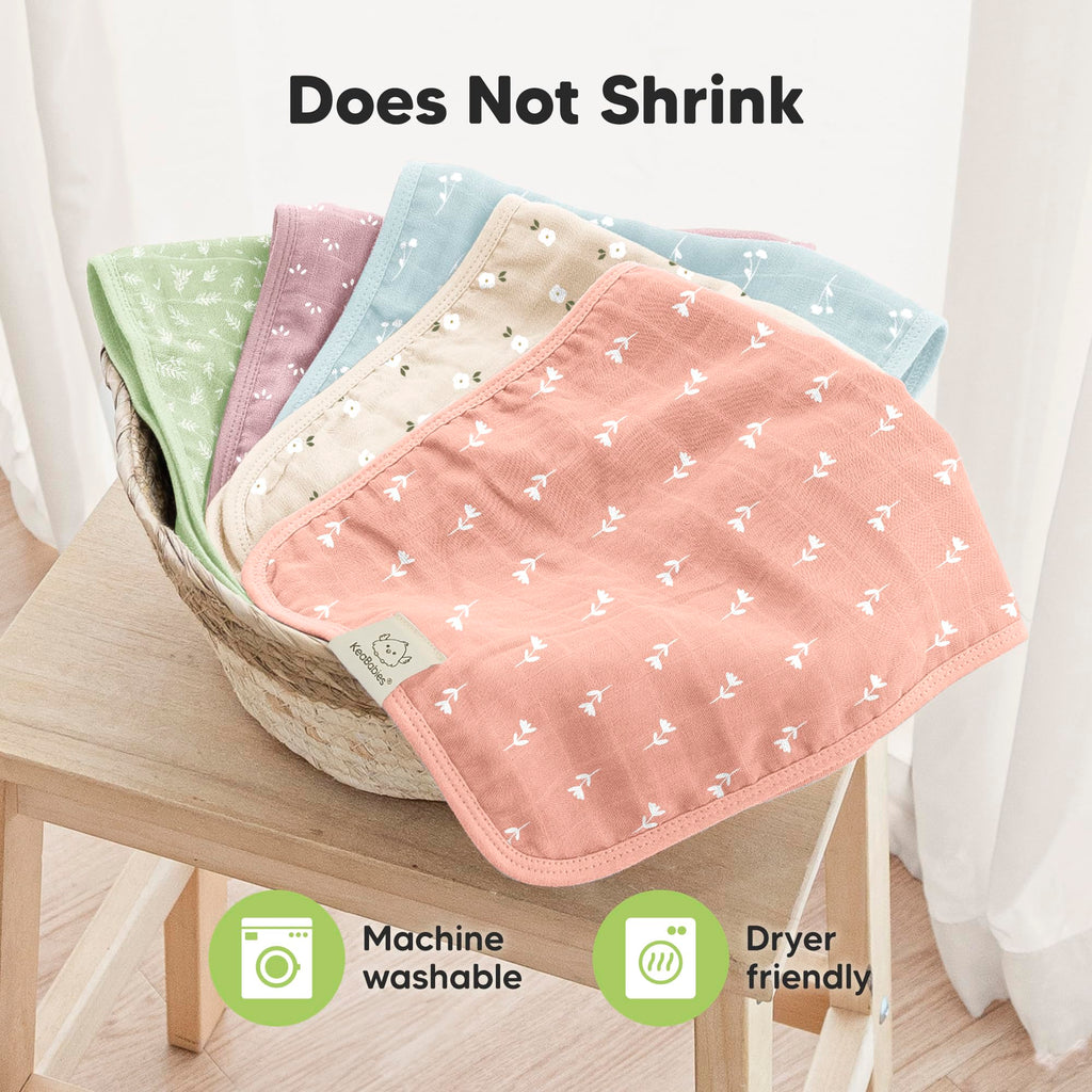 KeaBabies Cotton Muslin Burp Cloths Baby Boy, Girl, 5-Pack 20x10 (Wild Bloom)