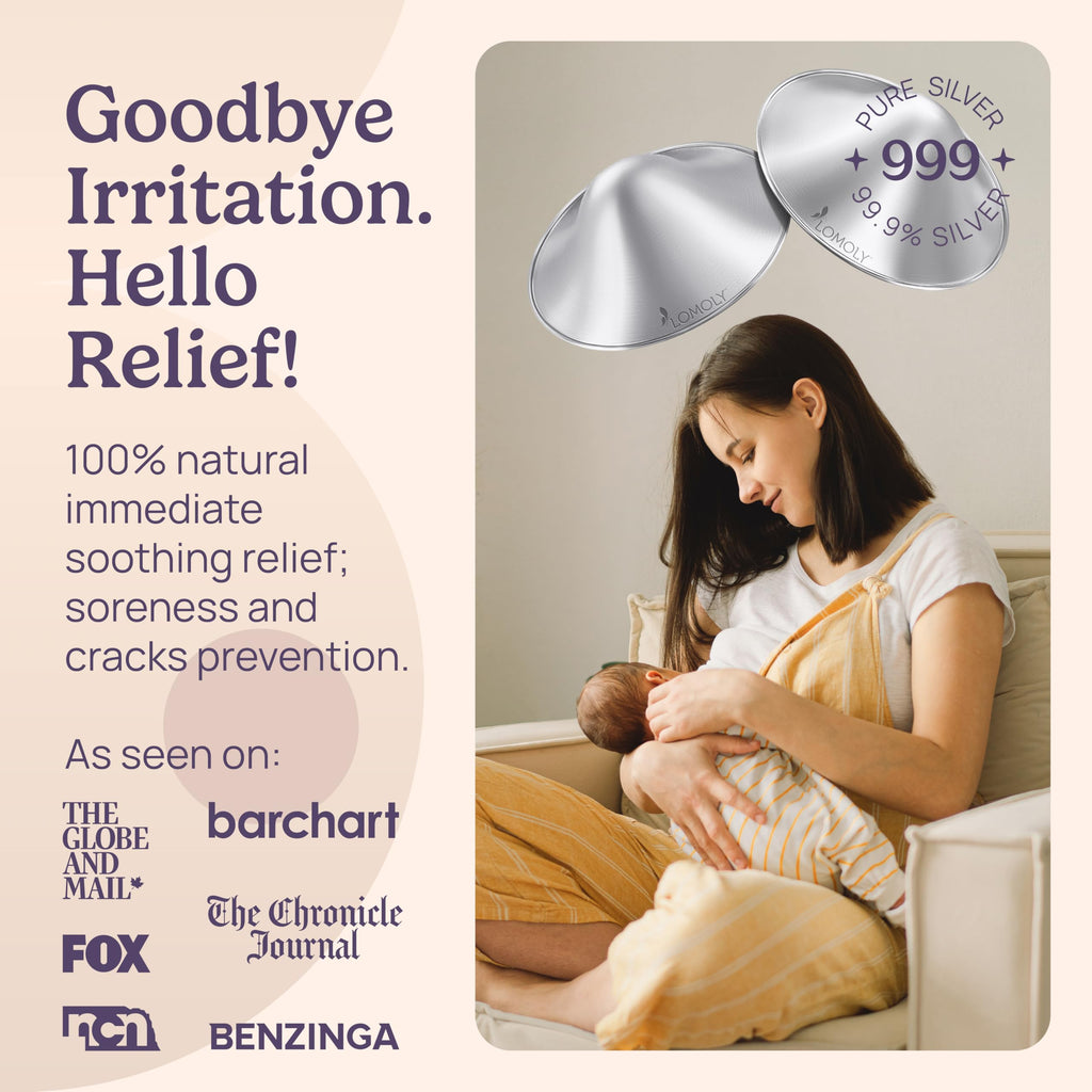 LOMOLY Silver Nursing Cups: Pure 999 Silver Nipple Shield to Relieve Soreness; Silver Nipple Covers Breastfeeding Set w/Breast Shells, Silicone Rings, and Hands-Free Breast Pump