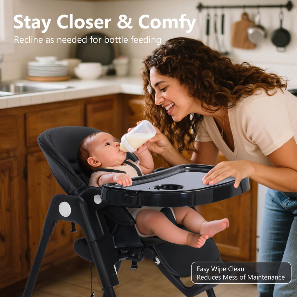 Kinder King Foldable High Chair for Babies and Toddlers, Reclining Seat
