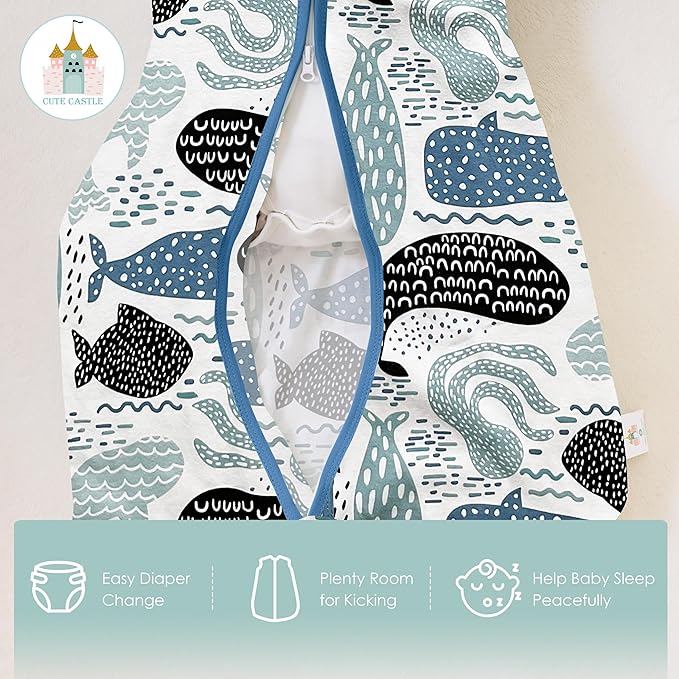 Cute Castle Baby Sleep Sack 18-24 Months - Lightweight 100% Cotton 2-Way Zipper TOG 0.5 Infant Wearable Blanket, Newborn Essentials Toddler Sleep Clothes (3 Pack Blue)