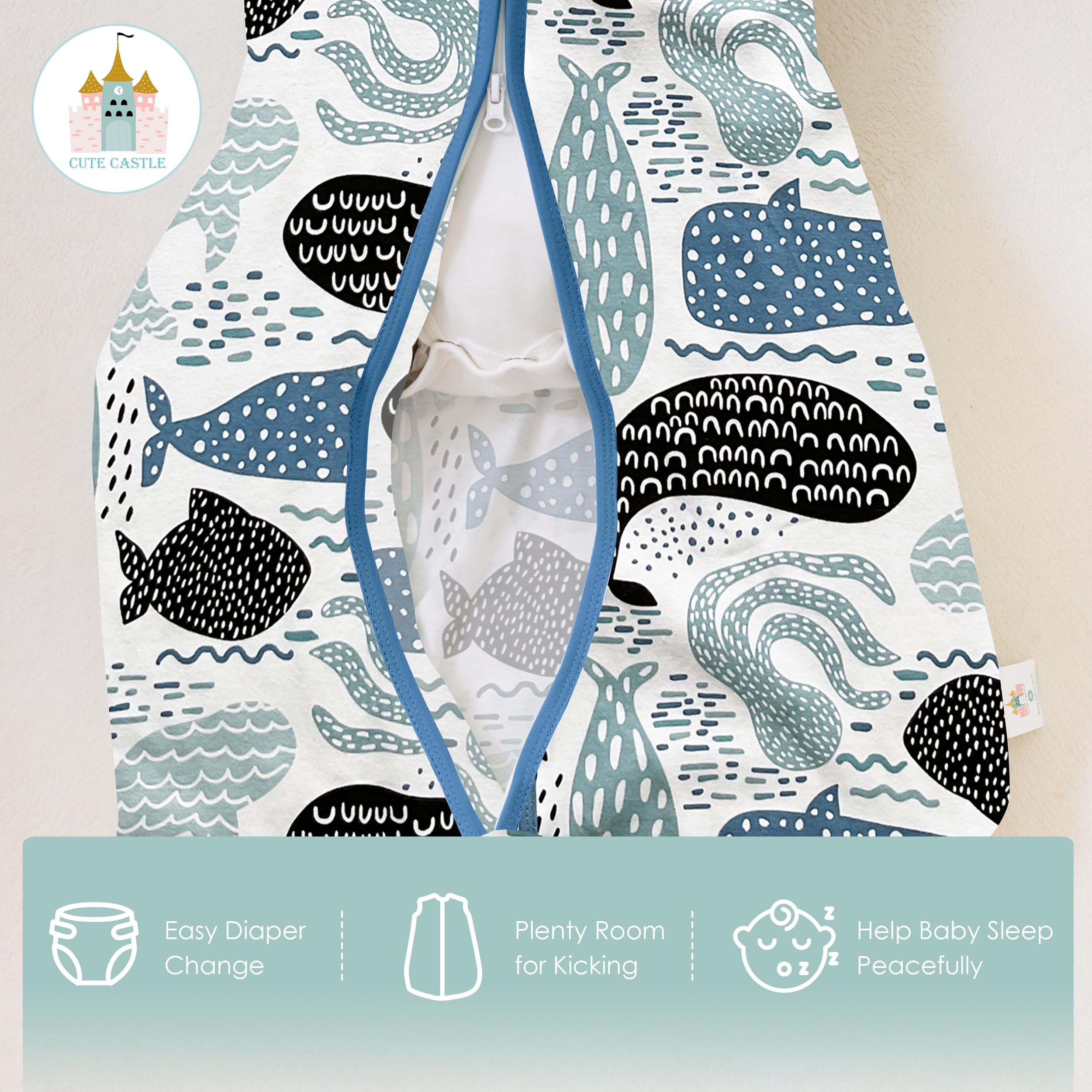 Cute Castle Baby Sleep Sack 18-24 Months - Lightweight 100% Cotton 2-Way Zipper TOG 0.5 Infant Wearable Blanket, Newborn Essentials Toddler Sleep Clothes (3 Pack Blue)