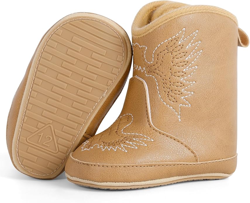 MK MATT KEELY Leather Western Boots Cowboy Bootie Soft Sole Non-Slip Crib Shoes for Baby Infant Toddler Girls Boys Newborn