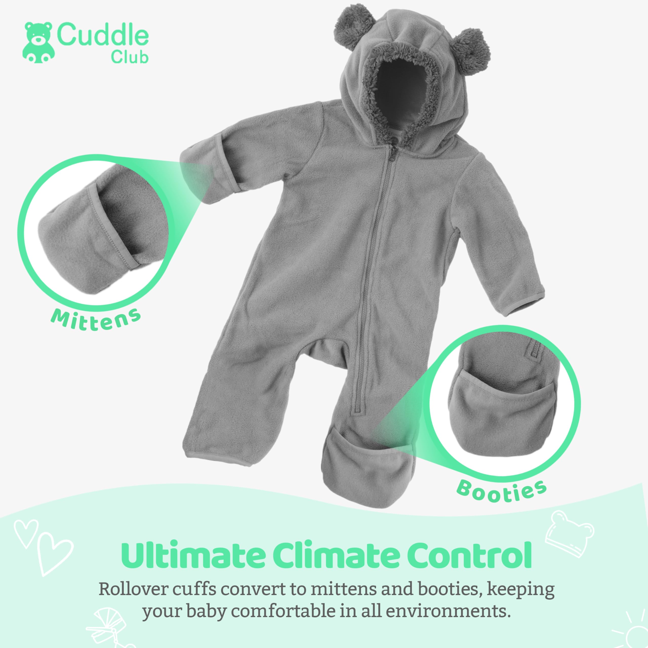 Cuddle Club Fleece Baby Bunting Bodysuit – Infant One Piece Kids Hooded Romper Outerwear Toddler Jacket