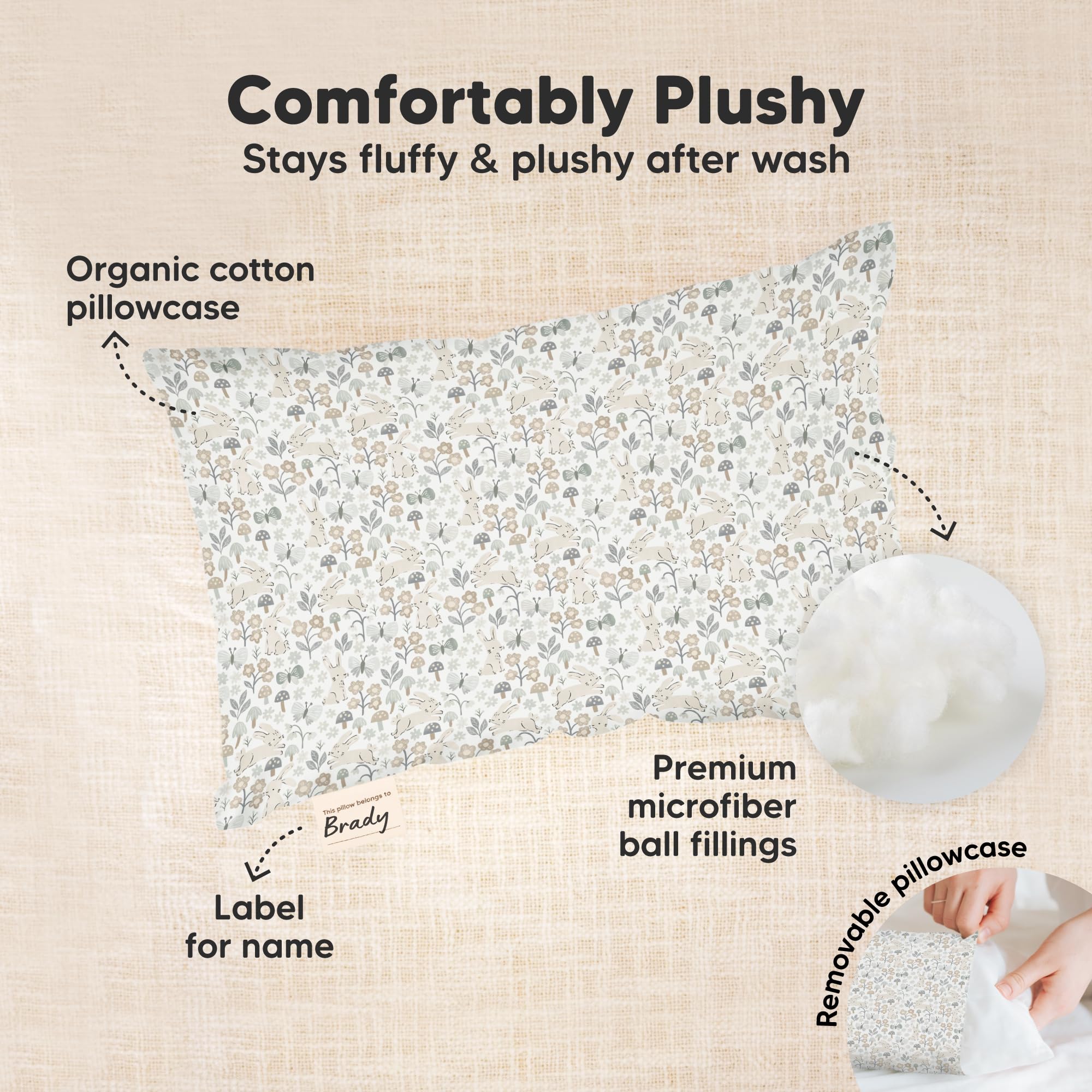 Mini Toddler Pillow with Pillowcase, 9x13 My Little Dreamy Pillow (Prairie)