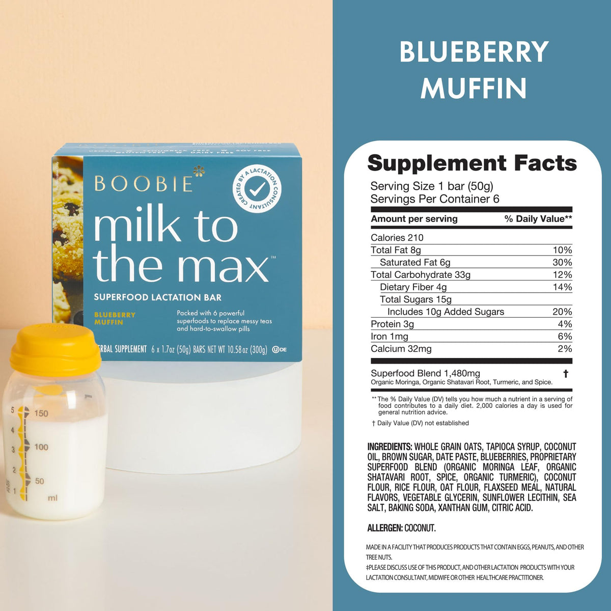 Boobie Bar Superfood Lactation Bar Variety Pack, Lactation Snacks for Breastfeeding Moms to Promote and Increase Milk Supply, Fenugreek-Free, Gluten-Free, Dairy-Free, Vegan (18 Bars, 3 Flavors)