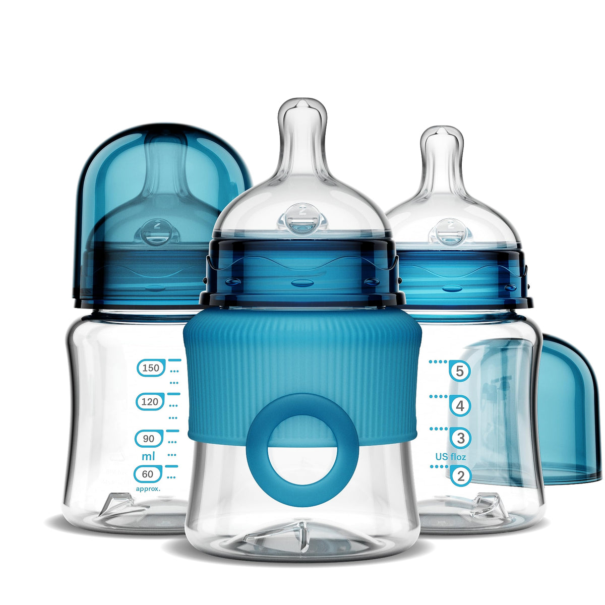 Smilo Baby Bottle Set with Stage 0 Slow Flow Anti Colic Nipple, 5 Oz / 150 ml Capacity, 3X Pack of Anti Colic Baby Bottles 0-3 Months - Glow in the Dark