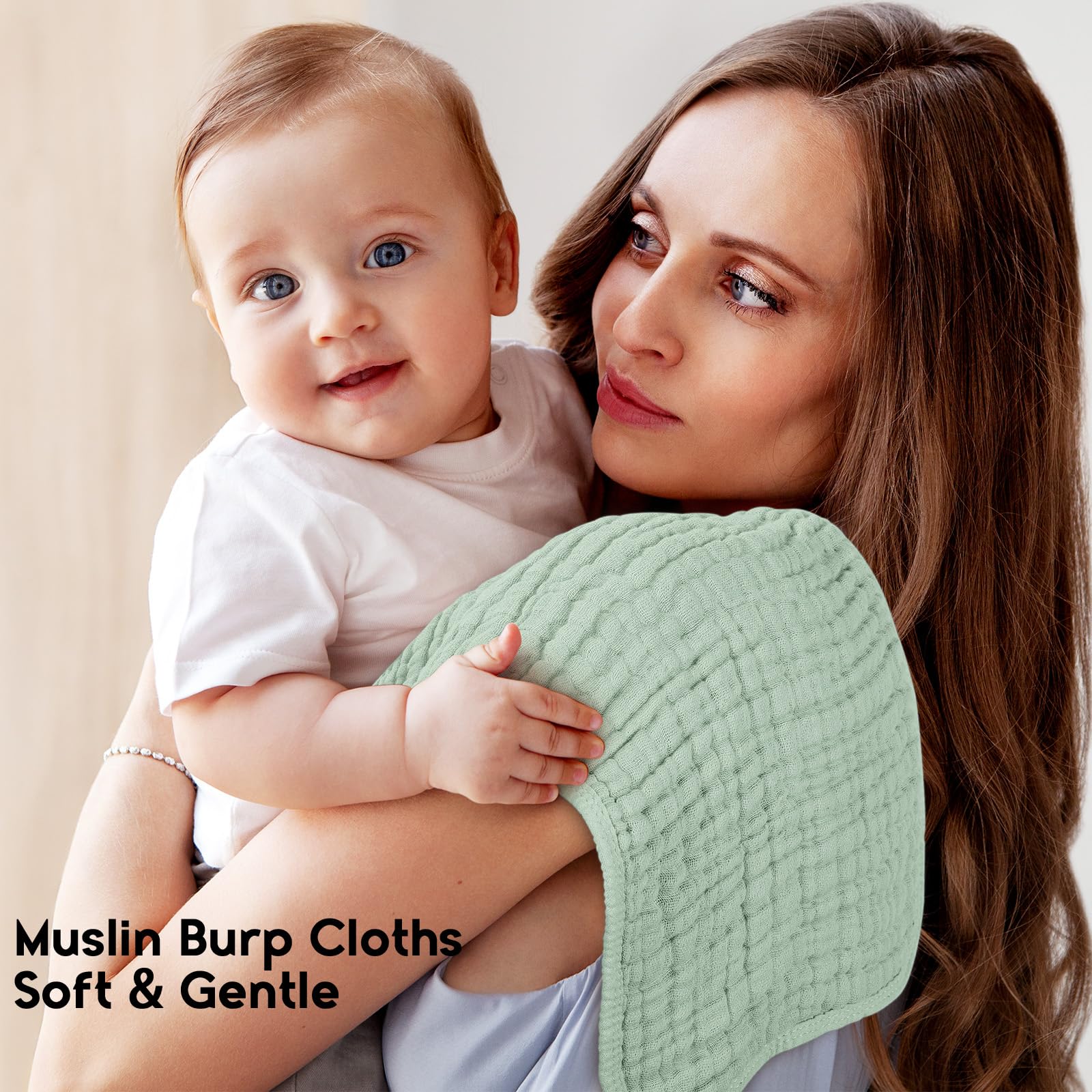 Unnivoll Muslin Burp Cloths for Baby 100% Cotton Burping Cloths for Boys Girls Large 20''X10'' Extra Soft and Absorbent 12 Pack - White and Green