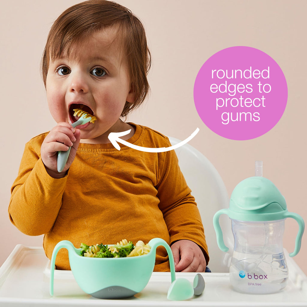b.box Toddler Cutlery Set – Patented FLORK Flower Fork & Easy-Grip Spoon with Travel Case. BPA-Free, Dishwasher Safe. Designed by Occupational Therapists. Ages 9M+ (Boysenberry)