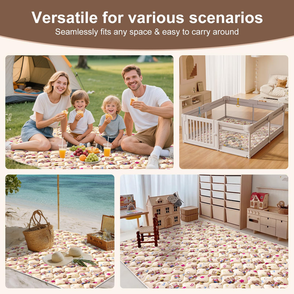 Baby Play Mat - 79" X 63",Premium Thicker Foam One-Piece Machine Washable, Extra Large Anti-Slip Soft Cushioning Foam Playmats for Babies and Toddlers, Foldable Baby Crawling Mat for Playpen