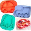 Vehicle Silicone Compartment Plates- 3 PK Car, Train, Rocket- Large Divided Sections for Easy Grabbing Baby Food Training, Non-Slip Unbreakable Material, Flexible Shapes for Toddlers, Kids- BPA Free