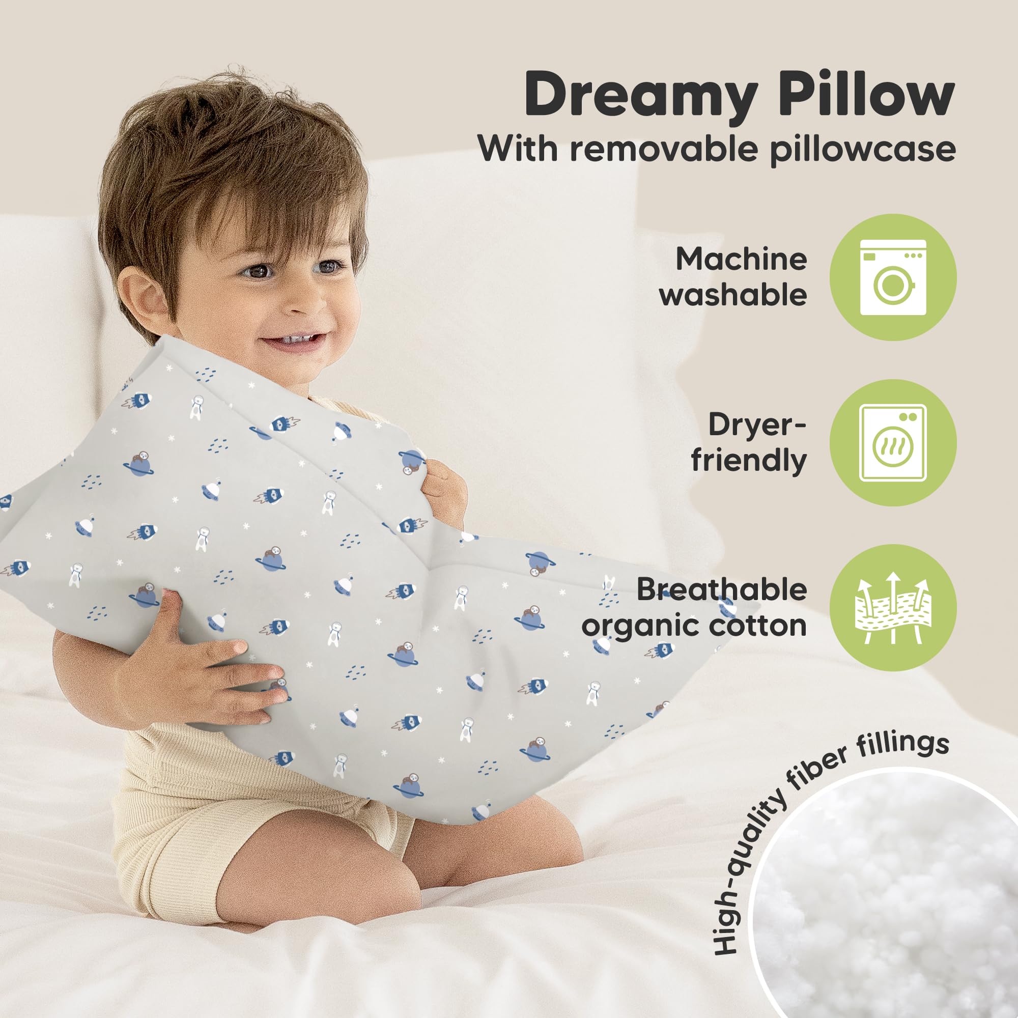 Toddler Pillow with Pillowcase, 13x18 My Little Dreamy Pillow (Cosmo)