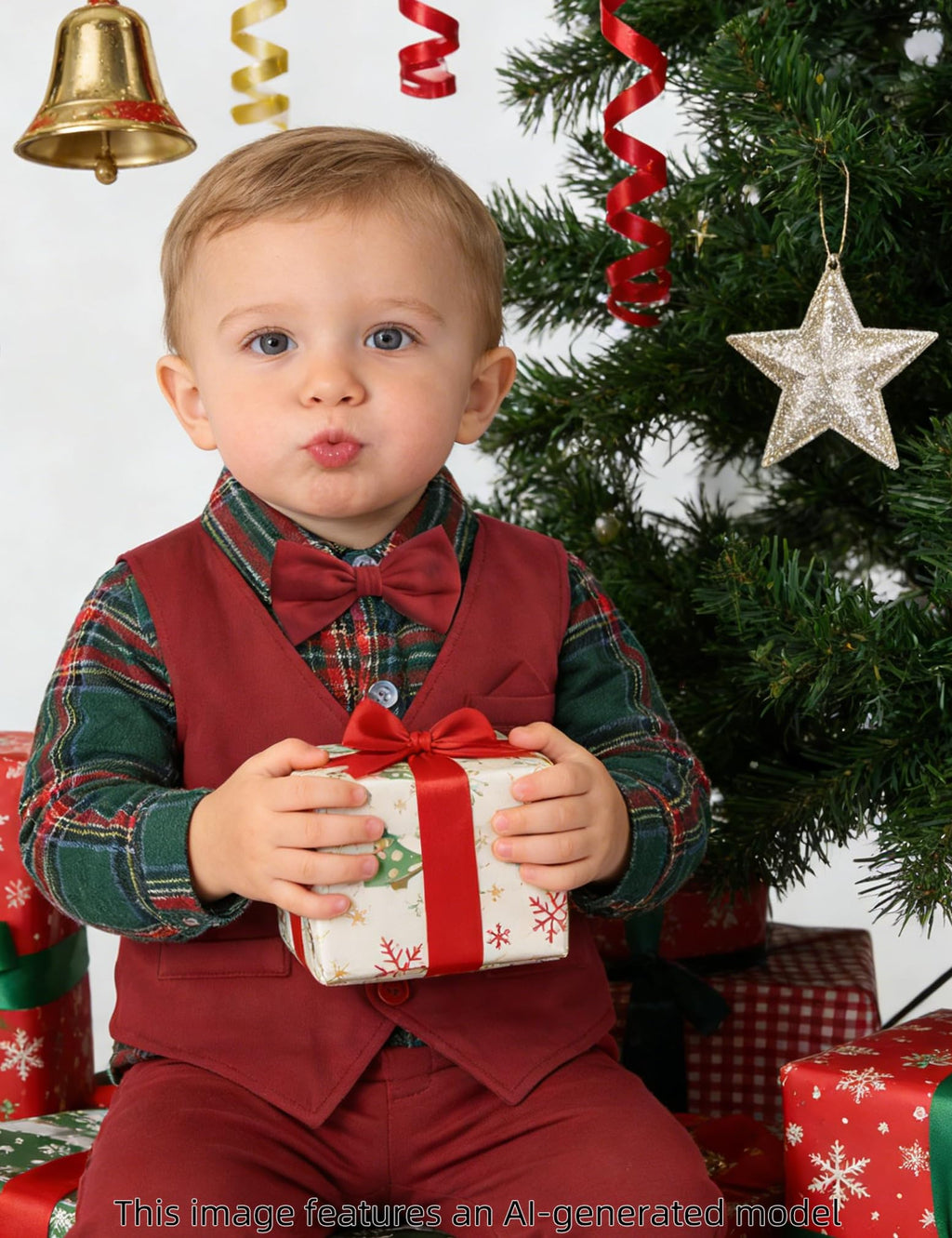Baby Christmas Outfit Boy Infant Plaid Dress Suit Green and Red 9-12 Months