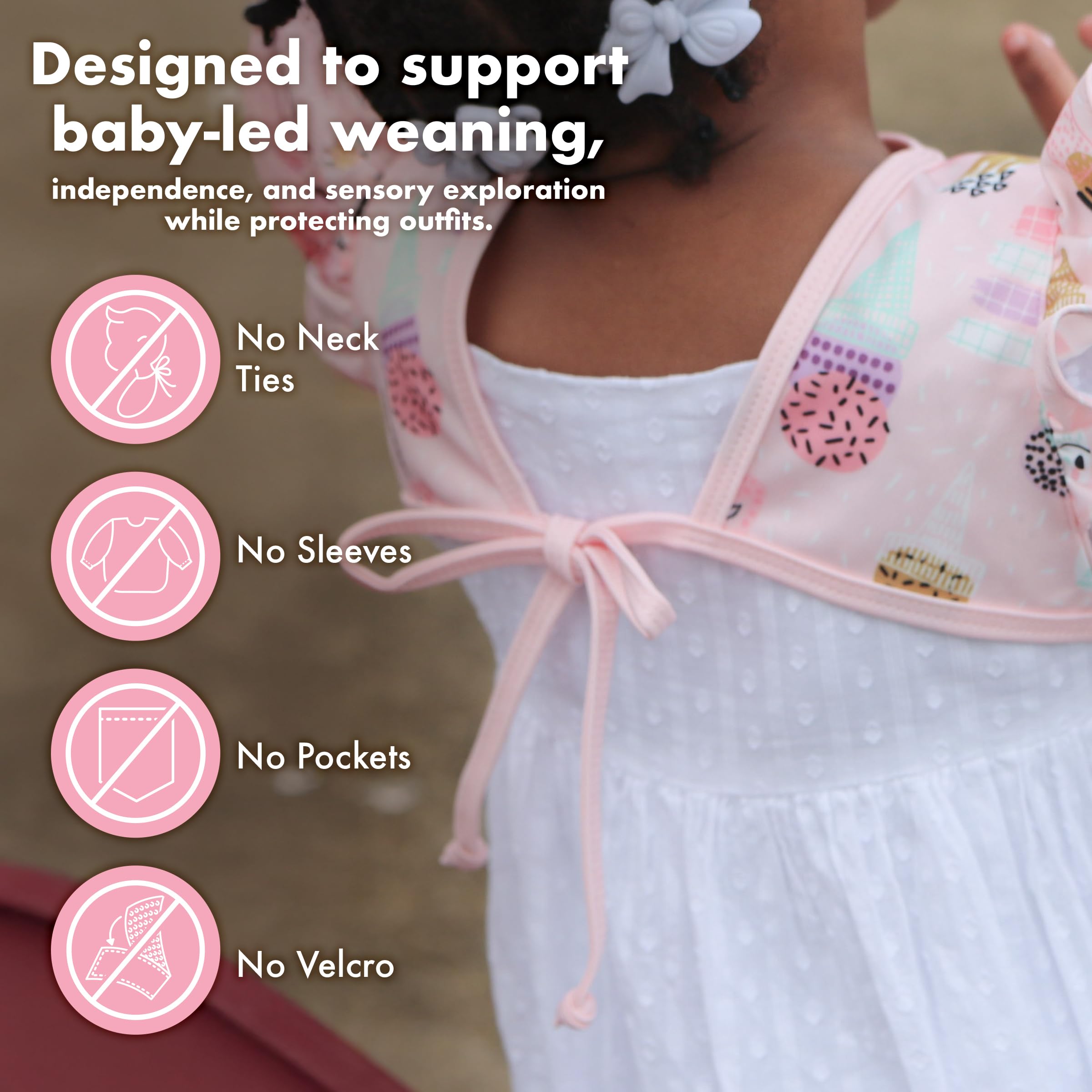 BapronBaby Pink Flutter Checkerboard Bapron - No Neck Tie Safer Bib for Baby & Toddler - Soft Waterproof Stain Resistant - Machine Washable - Sz Preschool 3-5yrs