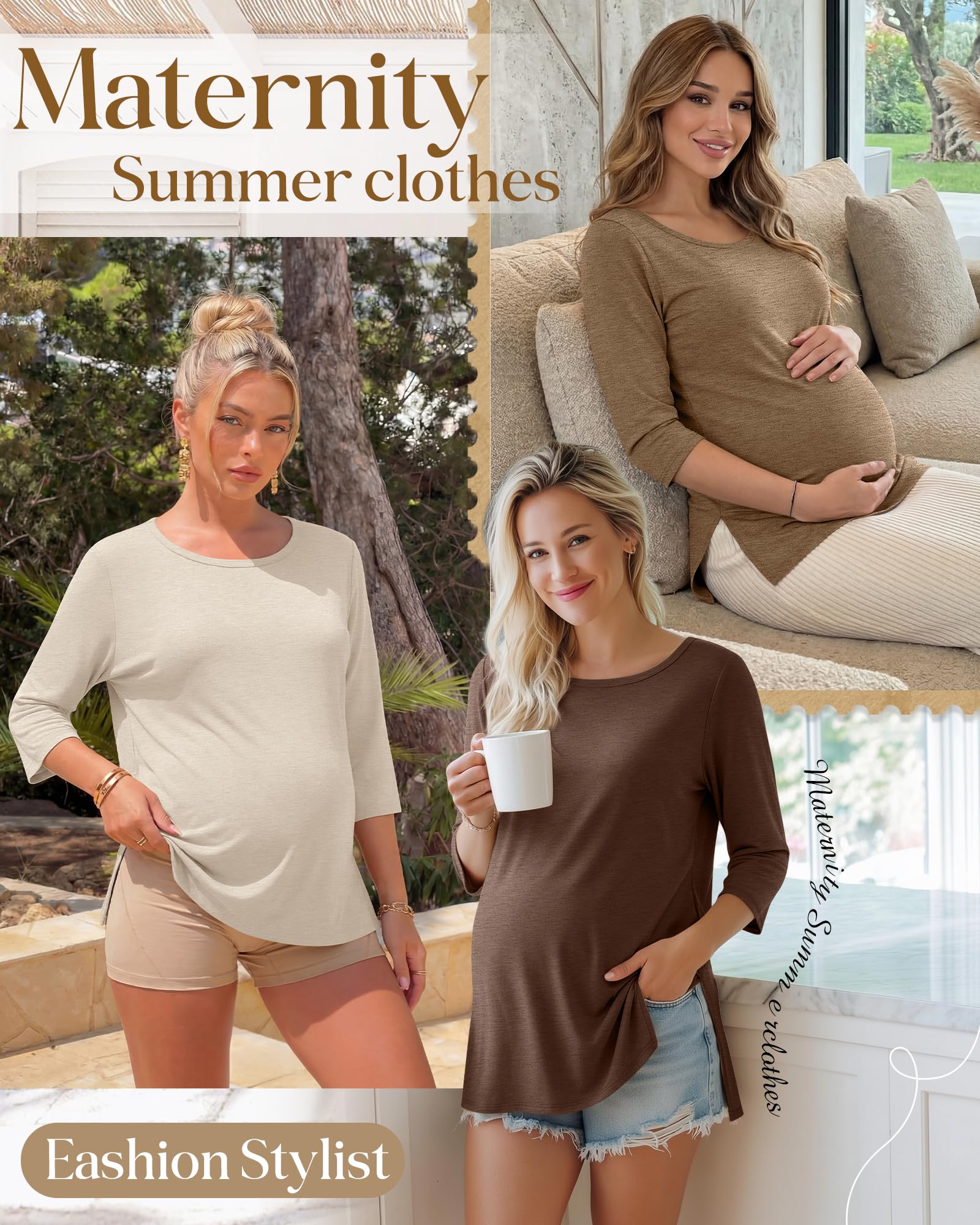 Baggyfly 3 Pack Women's Maternity Round Neck Tunics Tops, 3-Color, XX-Large