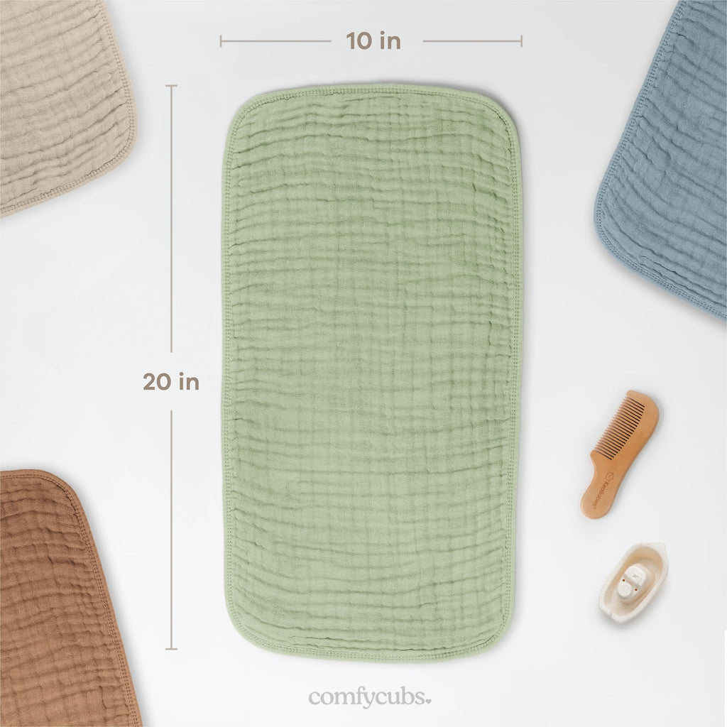 Comfy Cubs Muslin Burp Cloths 20x10" 10 Pack, Baby Burp Cloths - Sage