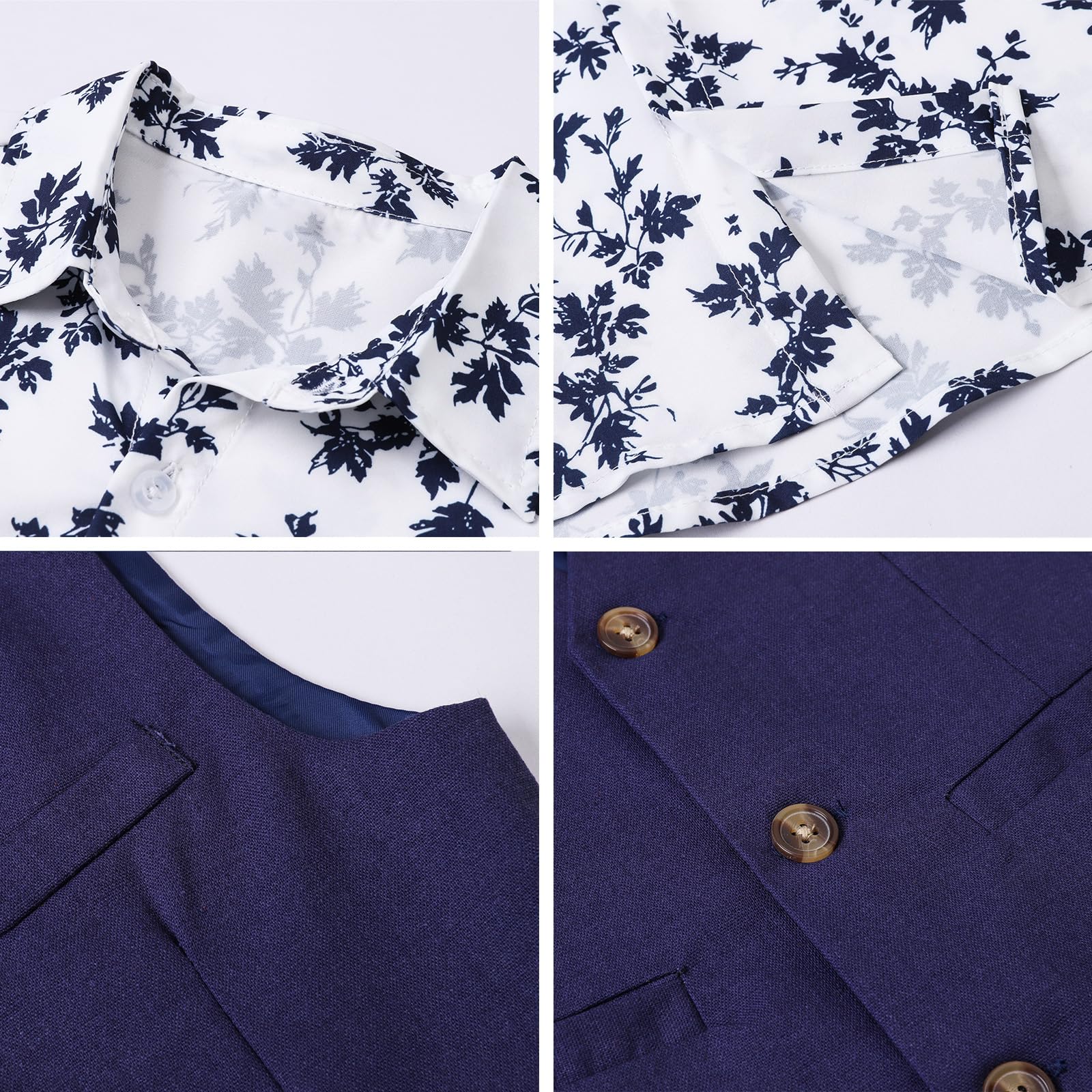 SANGTREE Boys Cotton Linen Formal Suit Floral Navy 3-4T=Tag 120