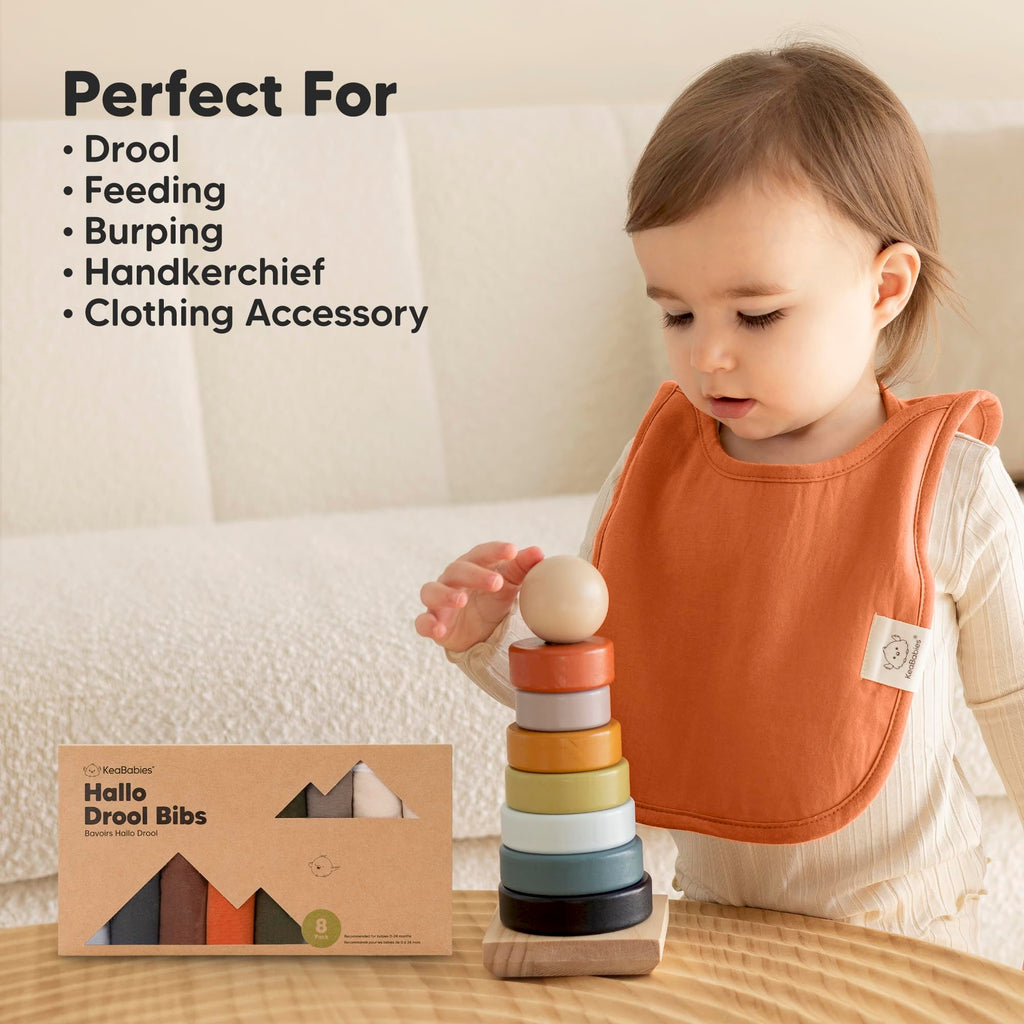 KeaBabies 8-Pack Bibs for Baby Girls, Boys, Pullover Baby Bibs (Sahara)