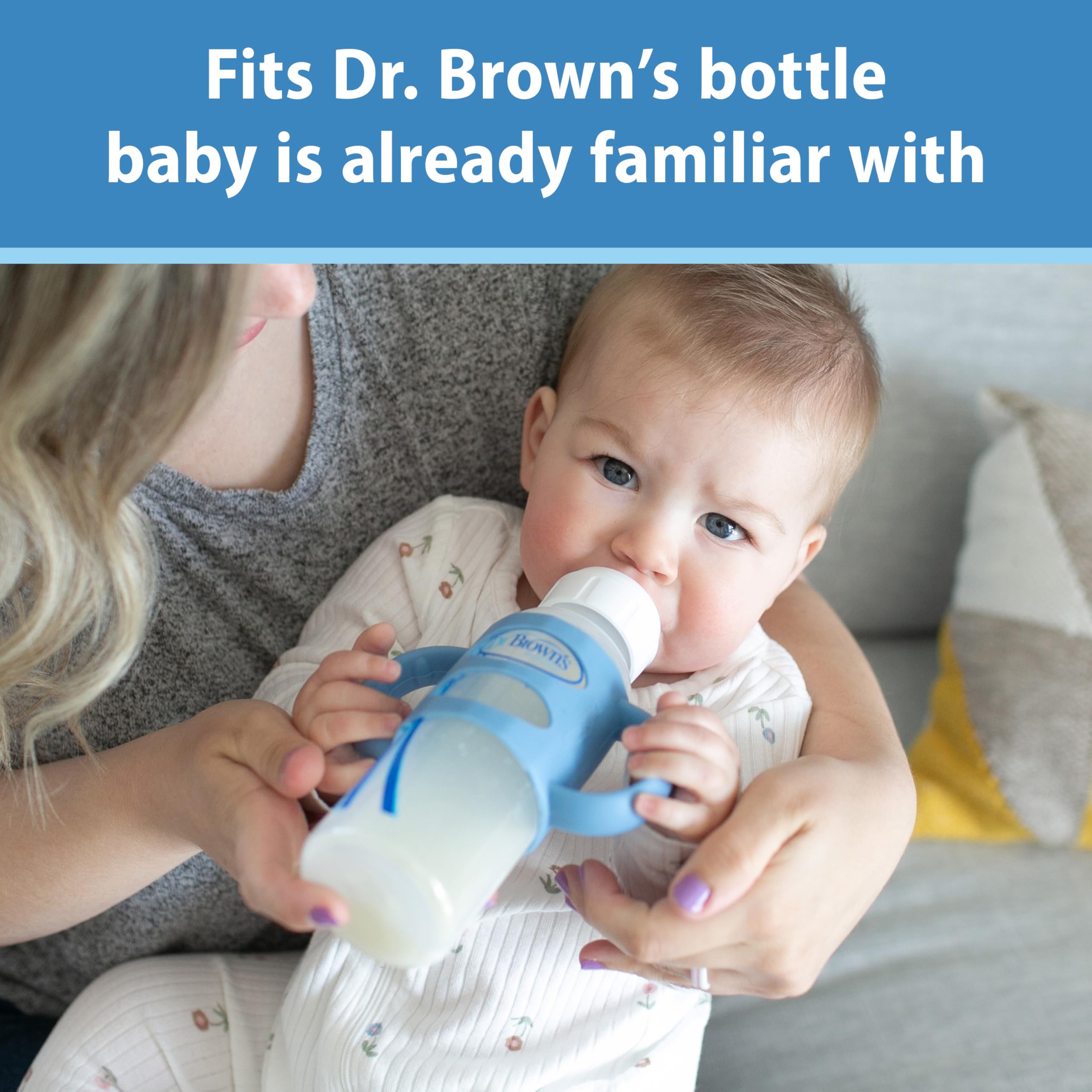 Dr. Brown's Narrow Baby Bottle Handles, 100% Silicone, Easy Grip Removable Handles for Bottle to Sippy Cup Transition, Gray, 4m+