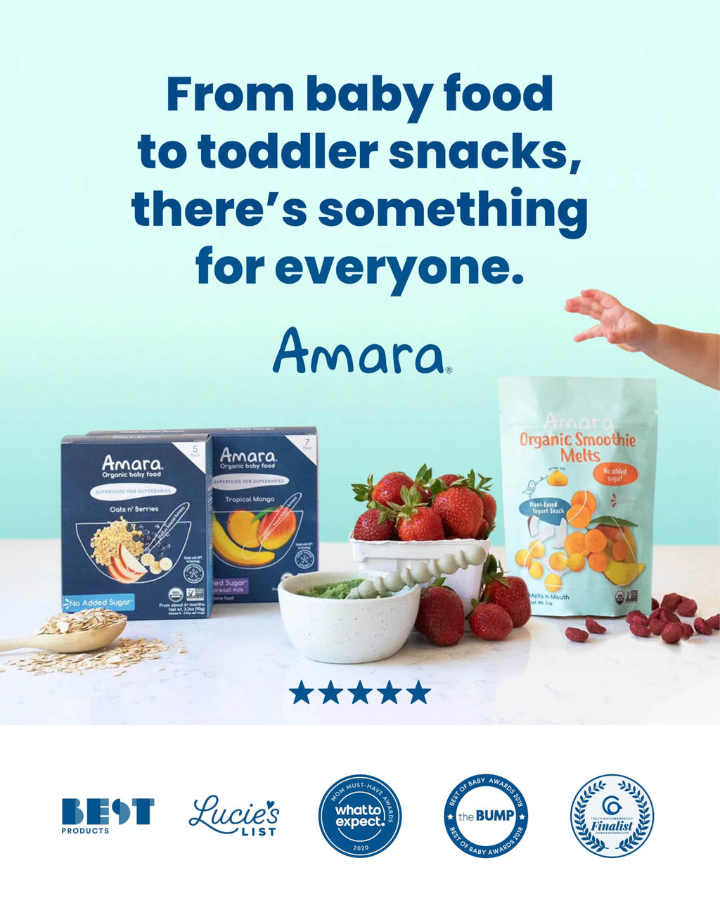 Amara Organic Baby Food - Stage 2 - Tropical Mango - Baby Cereal to Mix With Breastmilk, Water or Baby Formula - Shelf Stable Baby Food Pouches Made from Organic Fruit - 7 Pouches, 3.5oz Per Serving