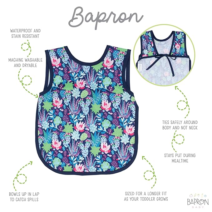 BapronBaby Desert Floral Bapron - No Neck Tie Safer Bib for Baby & Toddler - Soft Waterproof Stain Resistant - Machine Washable - Sz Preschool 3-5yrs