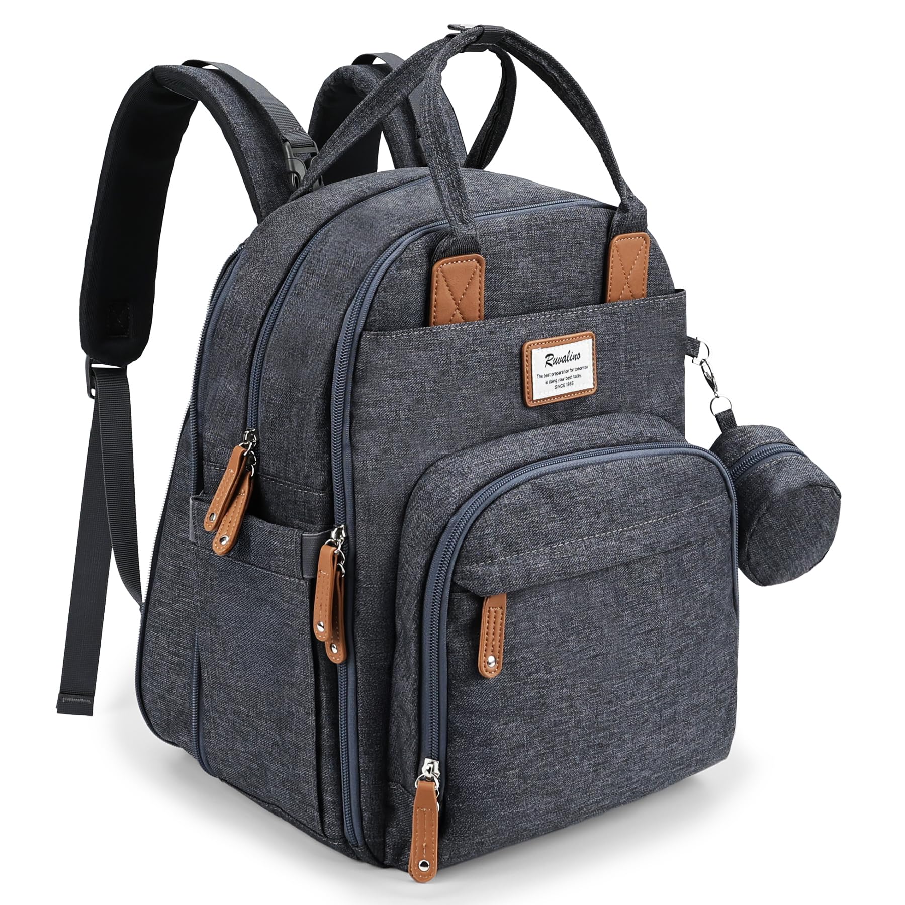 RUVALINO Diaper Bag Backpack-Expandable Baby Bag with up to 50% Capacity -Baby Essentials Bag with Changing Pad Insulated Bottle Holders & Pacifier Case, Waterproof, Dark Gray XL