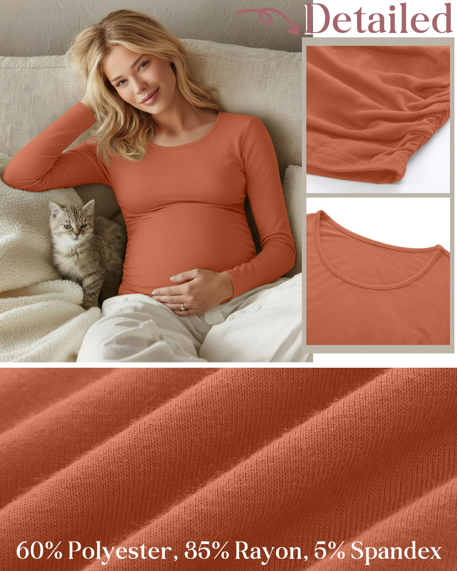 Ficerd 3 Pack Women's Maternity Long Sleeve Shirts, 3-Color Set, XX-Large