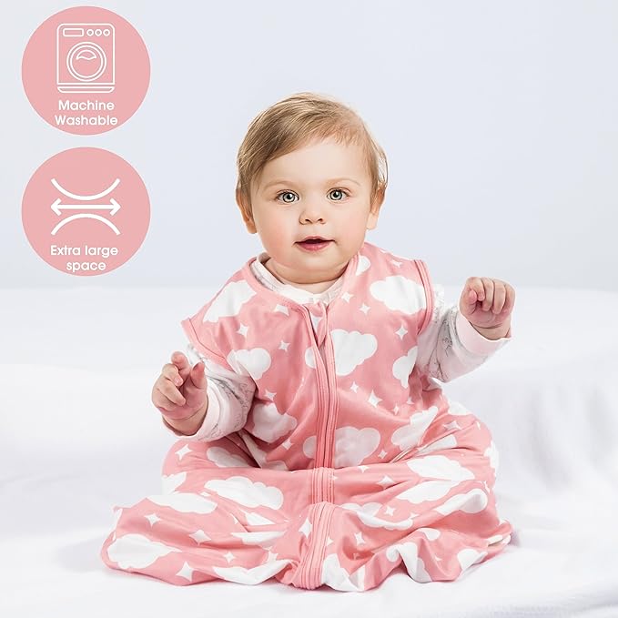 Baby Sleep Sack 18-24 Months Baby Wearable Blanket 100% Rayon Cotton 2-Way Zipper Toddler Sleeping Sack，Comfy Soft Lightweight TOG 0.3（Cloud）