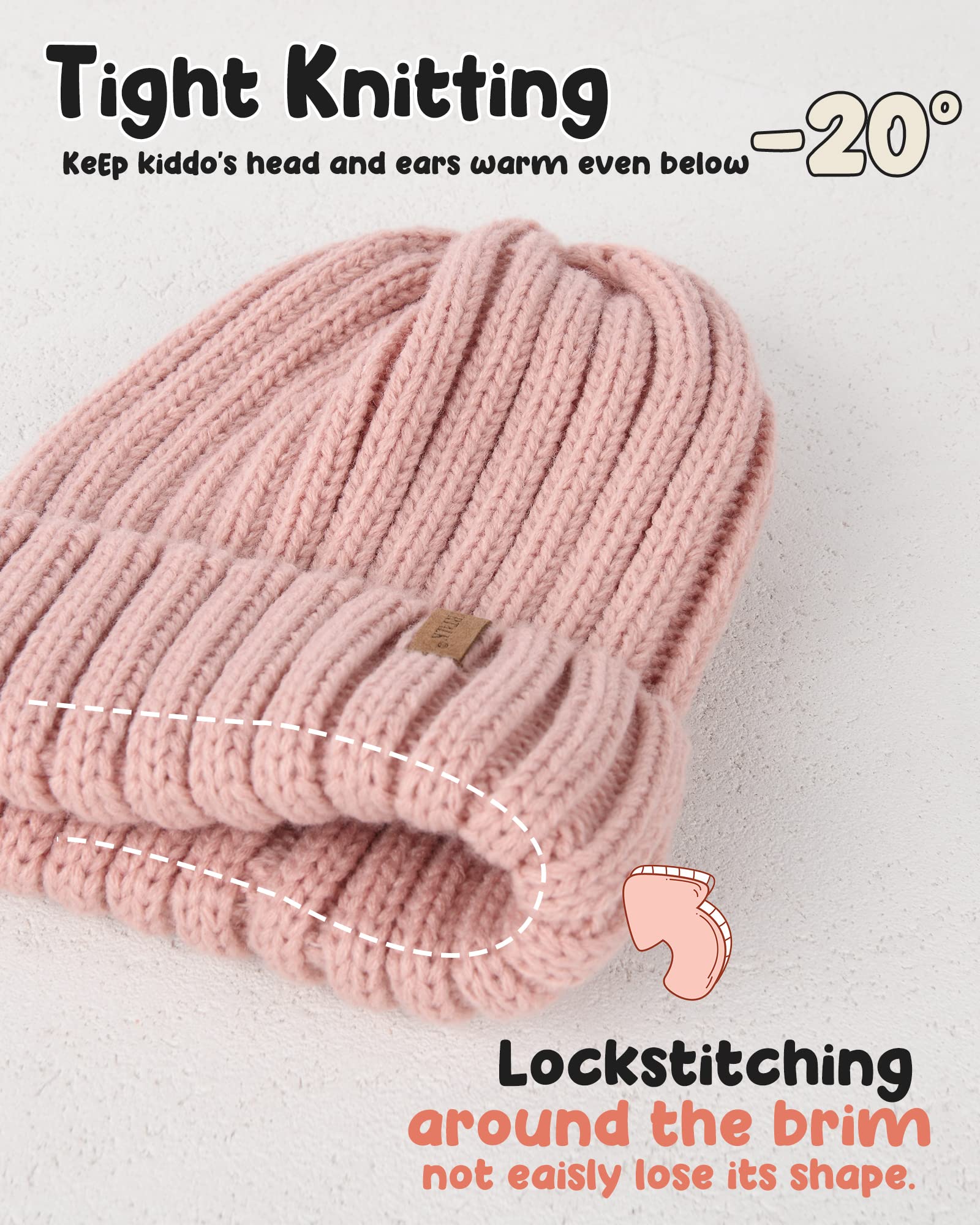 FURTALK Kids Winter Hat Toddler Knitted Beanie with Faux Fur Pom Poms for Baby Girls Boys Light Pink,3-24 Months