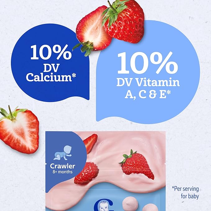 Gerber Stage 3 Baby Food Snacks, Strawberry Yogurt Melts, Freeze Dried Yogurt and Fruit Snacks for Babies, Baby Led Feeding, 7-Pack