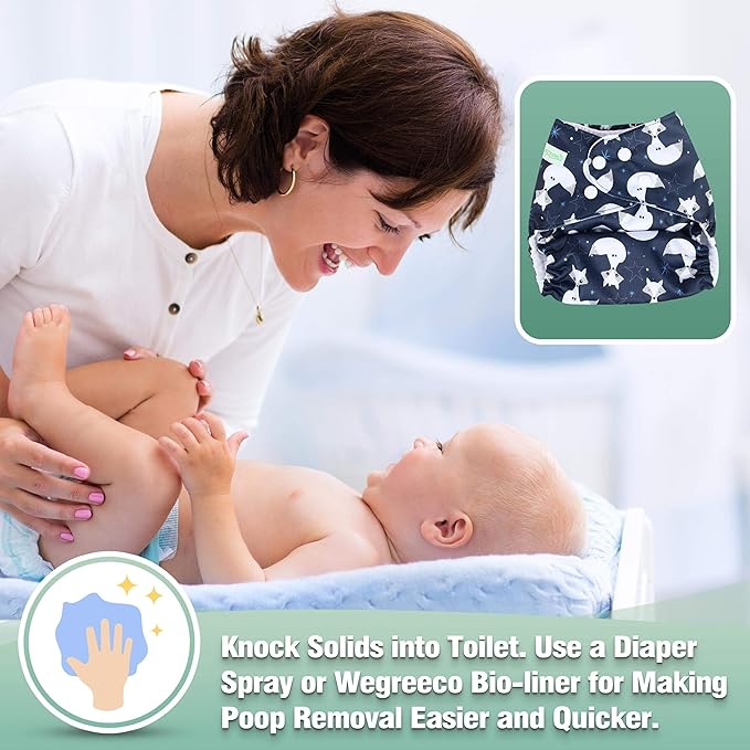 wegreeco Cloth Diapers 6 Pack with 6 Inserts & 1 Wet Bag, Washable Cloth Diapers for Babies, One Size Adjustable Reusable (Cool Animals)