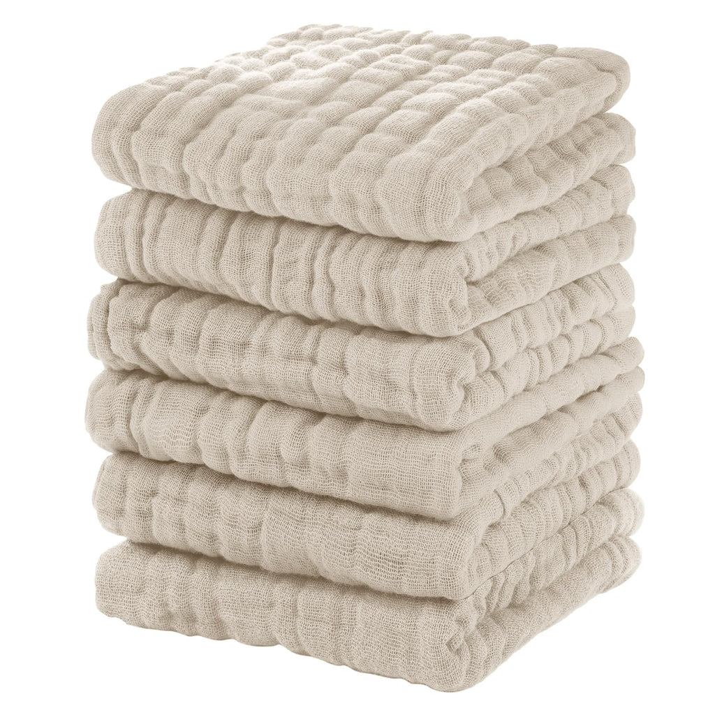 Unnivoll Muslin Burp Cloths Baby 12''X12'', Baby Washcloths 6 Pack, 100% Cotton Baby Wash Cloths Absorbent and Soft for Newborn Infants Kids Boys Girls - Apricot