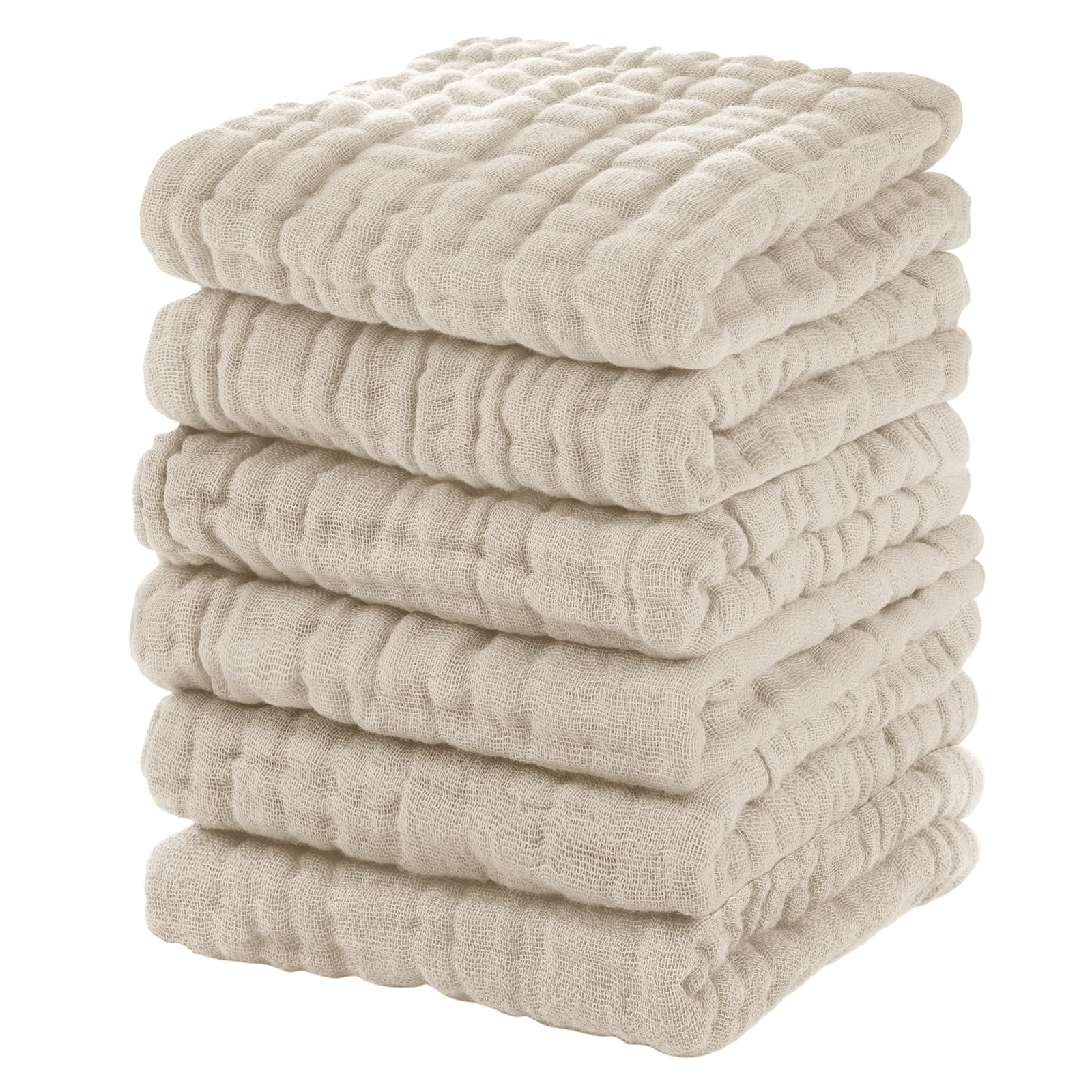Unnivoll Muslin Burp Cloths Baby 12''X12'', Baby Washcloths 6 Pack, 100% Cotton Baby Wash Cloths Absorbent and Soft for Newborn Infants Kids Boys Girls - Apricot